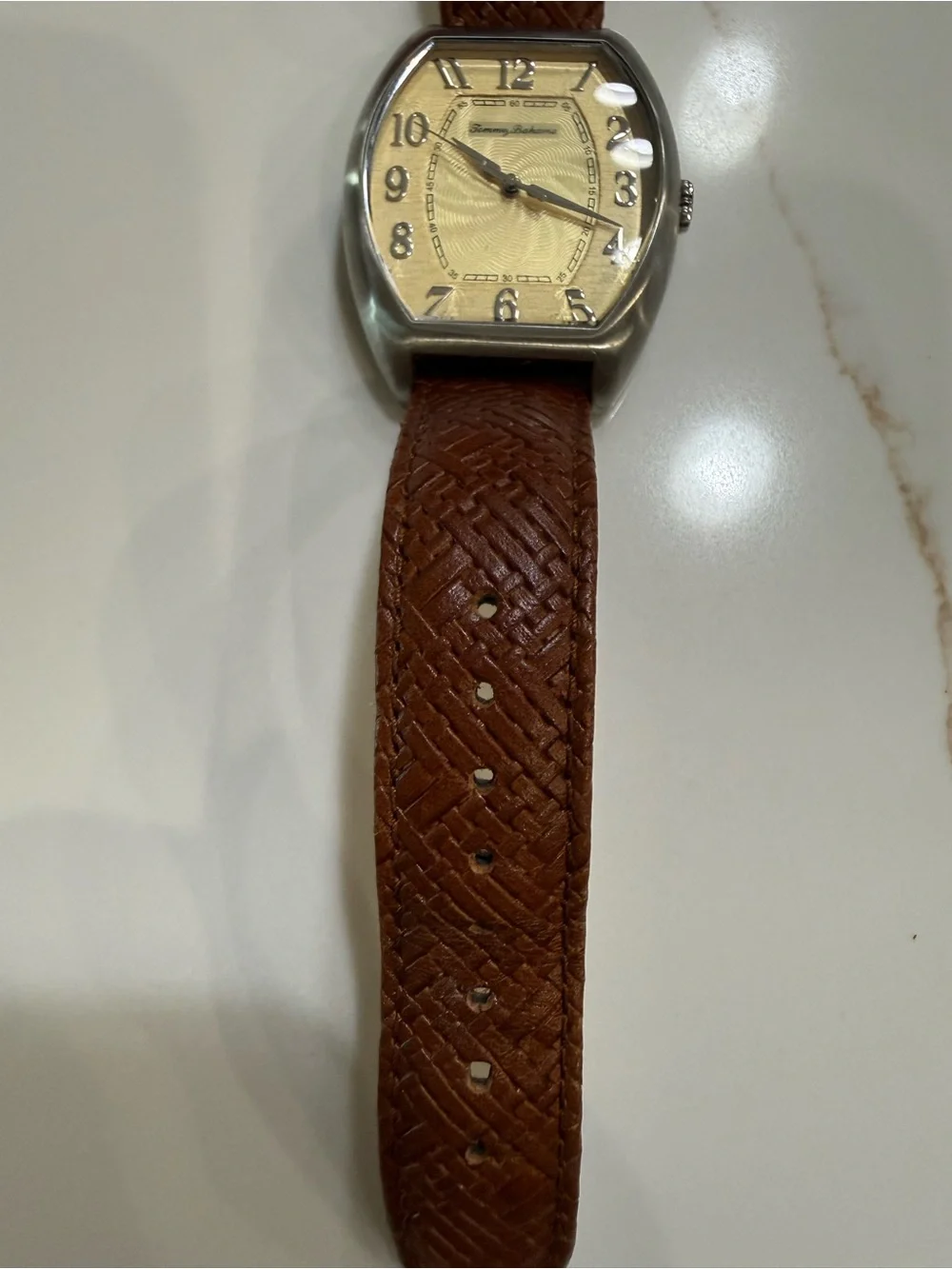 Tommy Bahama Men's Tonneau Gold Dial Quartz Brown Leather Strap Watch